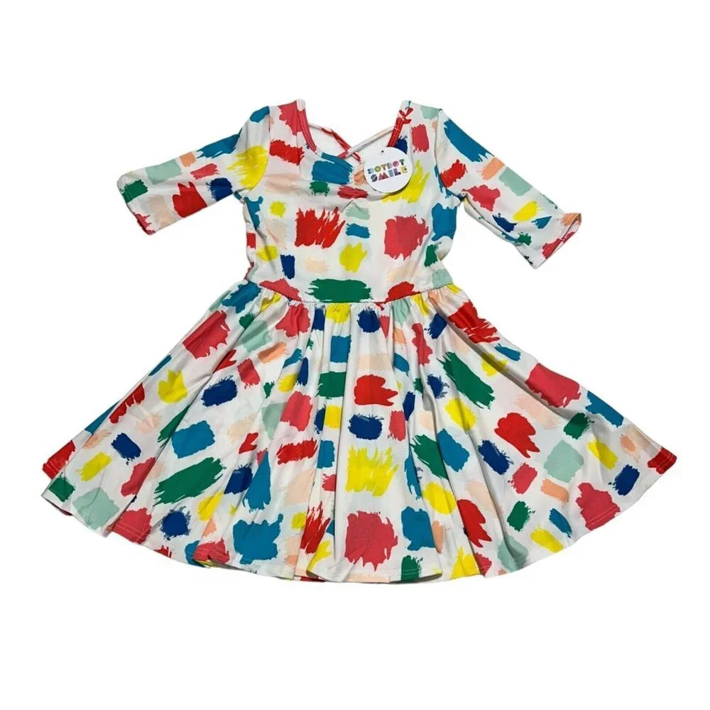 Dot Dot Smile Girl’s Size 3/4‎ Colorful Paint Swatch Ballerina Twirl Dress NWT